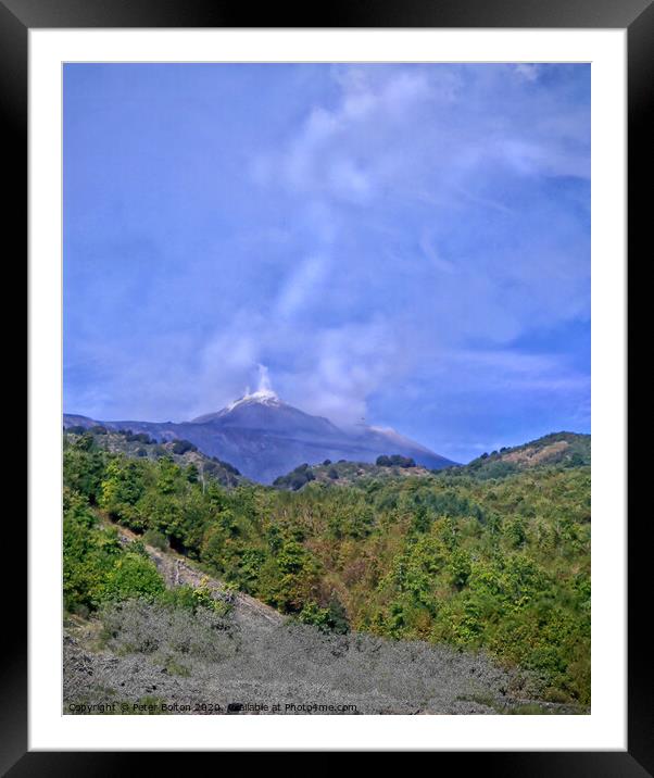Towards a smoking Mt. Etna, Sicily, Italy. Framed Mounted Print by Peter Bolton