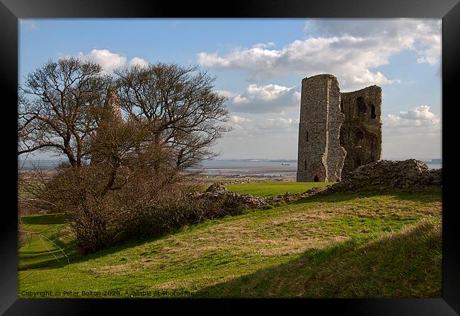 Hadleigh Castle ruins looking towards the River Thames, Essex, UK. Framed Print by Peter Bolton