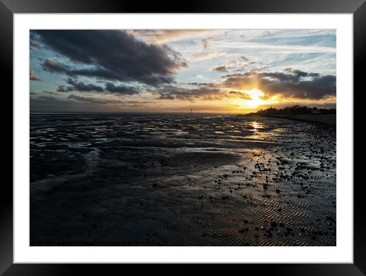 East Beach at sunset, Shoeburyness, Essex, UK. Framed Mounted Print by Peter Bolton