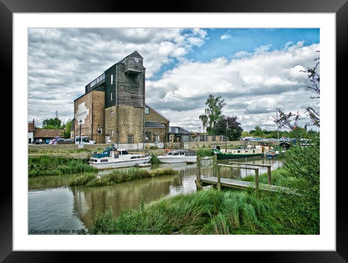 Old mill at Battlesbridge, now an antiques centre, River Crouch in foreground. Framed Mounted Print by Peter Bolton