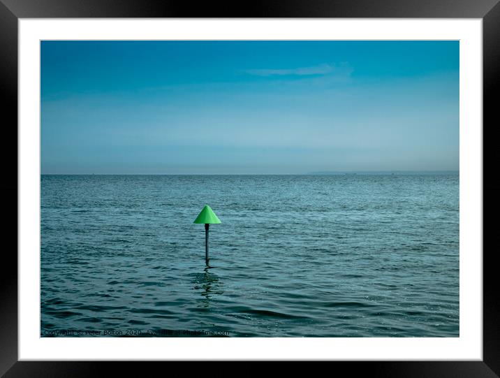 Minimal seascape of The Thames Estuary with a marker cone as the point of interest. Framed Mounted Print by Peter Bolton
