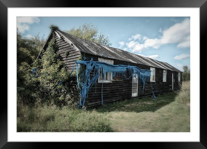 WWII abandoned barrack hut on the shore of the River Blackwater at Bradwell, Essex Framed Mounted Print by Peter Bolton