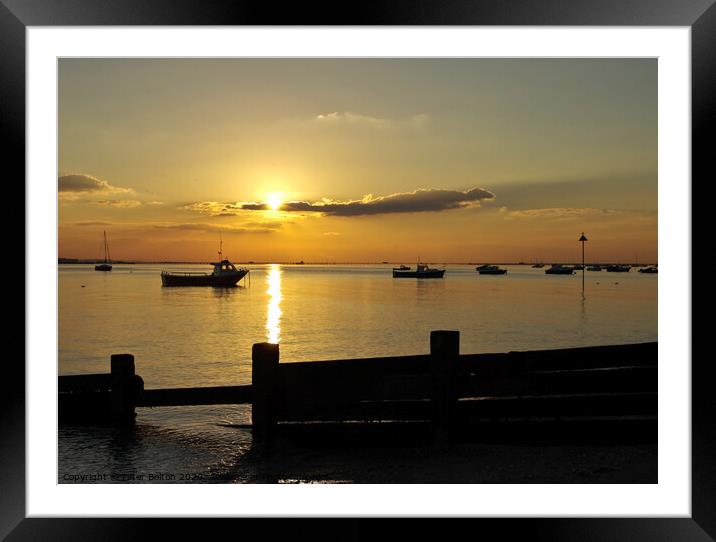 Sunset over the sea at Thorpe Bay, Essex, UK Framed Mounted Print by Peter Bolton