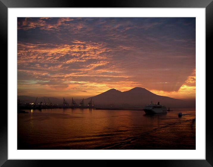 Bay of Naples and Vesuvius at first light. Framed Mounted Print by Peter Bolton