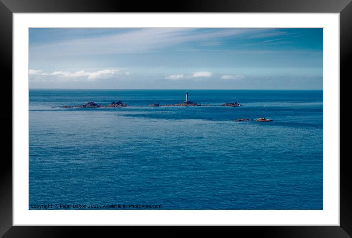Longships Lighthouse at Lands End, Cornwall.  Framed Mounted Print by Peter Bolton