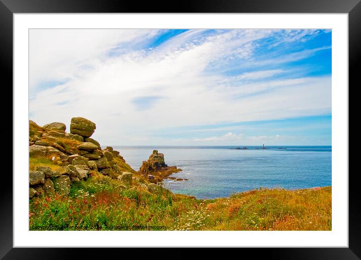 Longships Lighthouse at Lands End, Cornwall, UK. Framed Mounted Print by Peter Bolton