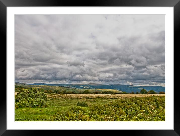 Dartmoor landscape with rainclouds, Devon, UK. Framed Mounted Print by Peter Bolton