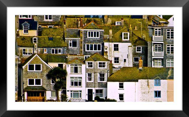 A detail picture of houses rising up from the harbour at St. Ives, Cornwall. Framed Mounted Print by Peter Bolton
