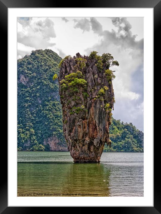 A limestone outcrop at Tapoo Island, Thailand. Framed Mounted Print by Peter Bolton