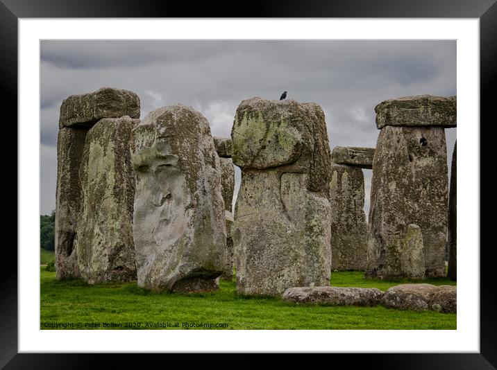 A detail of standing stones at Stonehenge, Wiltshire, UK. Framed Mounted Print by Peter Bolton