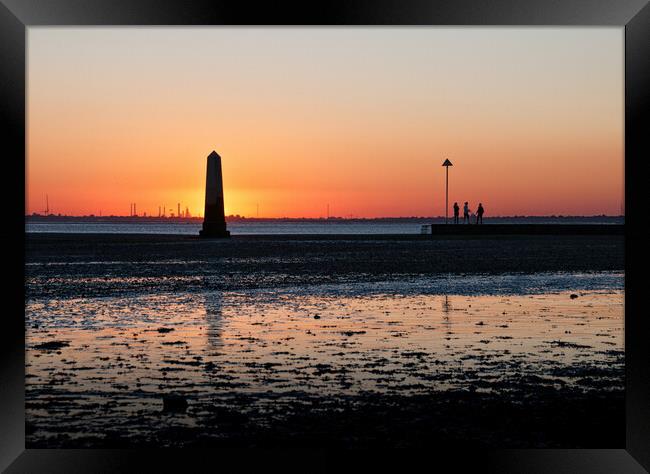 'The Crowstone' on the Thames Estuary foreshore at Chalkwell Beach, Southend on Sea, Essex, UK. Framed Print by Peter Bolton