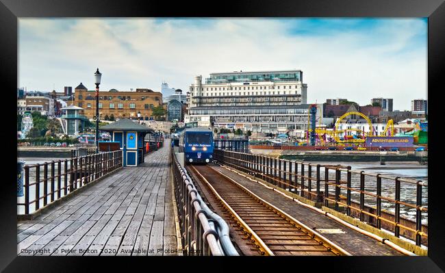 The pier train at Southend on Sea, Essex, UK Framed Print by Peter Bolton