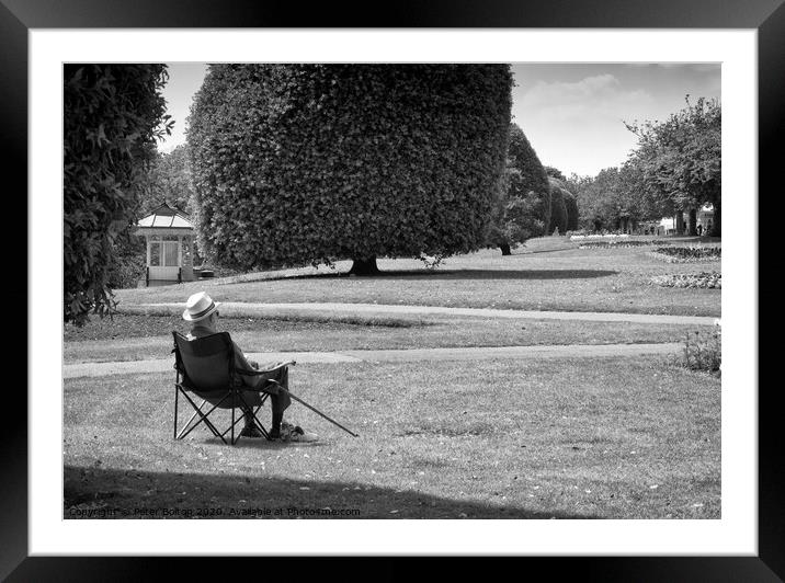 An old man sits and appreciates the view. Embankment Gardens, at Southend on Sea, Essex. Framed Mounted Print by Peter Bolton