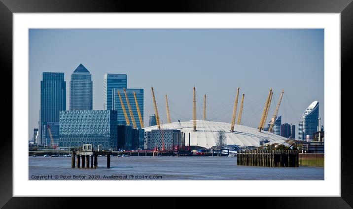 The O2 Arena from the River Thames at Greenwich, London. Framed Mounted Print by Peter Bolton
