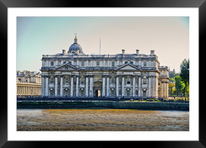 Viewed from the Thames the right wing of the Old Royal Naval college, Greenwich. Framed Mounted Print by Peter Bolton