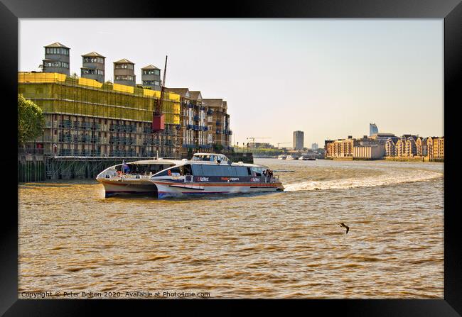 A Clipper Ferry on The River Thames, London. Framed Print by Peter Bolton