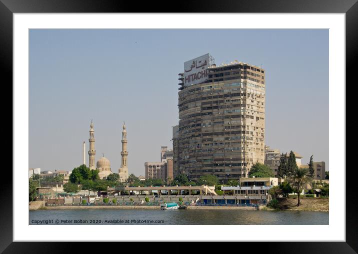 Ancient and modern cityscape, River Nile, Cairo, Egypt. Framed Mounted Print by Peter Bolton