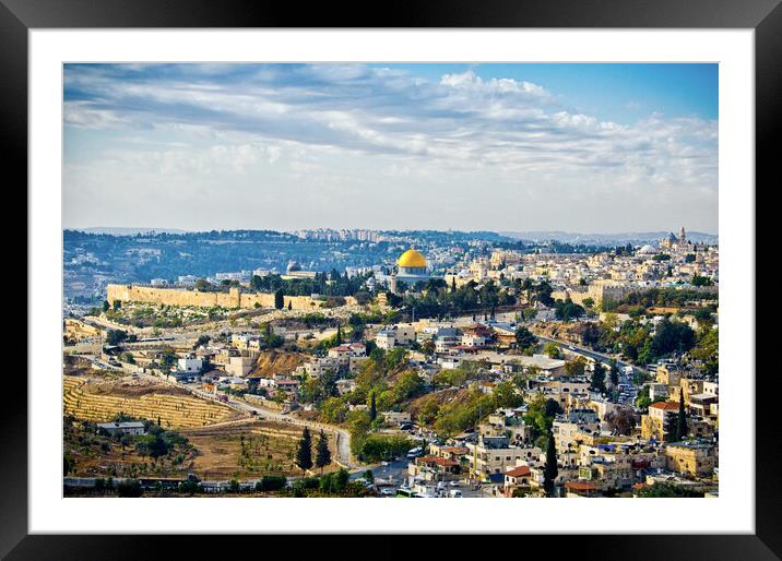 City of Jerusalem from one of the surrounding hills, Israel. Framed Mounted Print by Peter Bolton