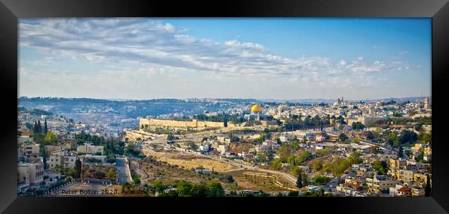 Panoramic view of the City of Jerusalem from one of the surrounding hills, Israel. Framed Print by Peter Bolton