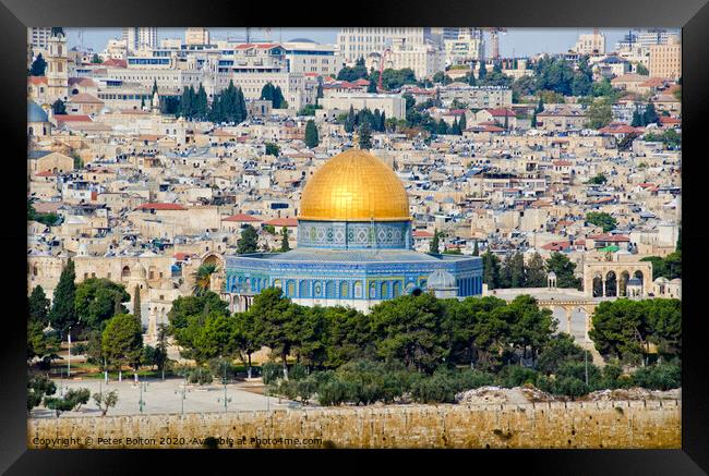 The Dome of the Rock shrine in Jerusalem, Israel.  Framed Print by Peter Bolton