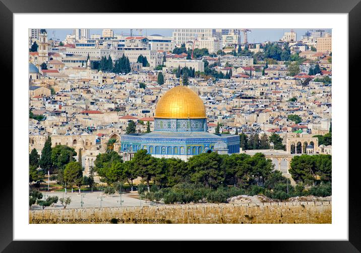 The Dome of the Rock shrine in Jerusalem, Israel.  Framed Mounted Print by Peter Bolton