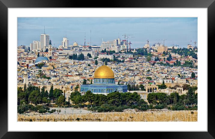 City of Jerusalem from one of the surrounding hills, Israel. Framed Mounted Print by Peter Bolton