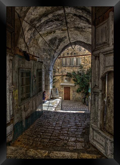 Secluded entry in the Old City, Jerusalem, Israel. Framed Print by Peter Bolton