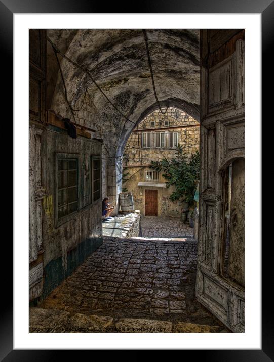 Secluded entry in the Old City, Jerusalem, Israel. Framed Mounted Print by Peter Bolton