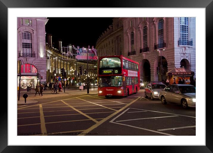 Night view at Christmas at Piccadilly Circus, Lond Framed Mounted Print by Peter Bolton