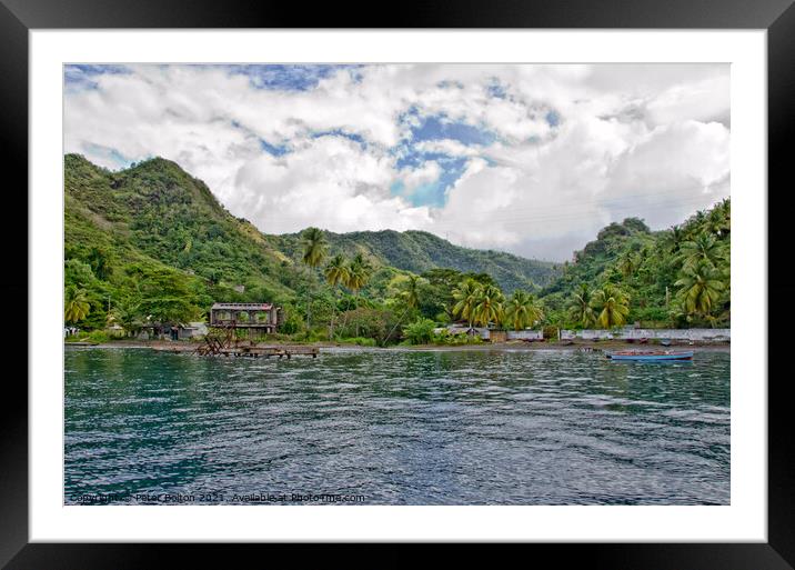 Abandoned huts dwellings on the coast, Near Kingstown, St. Vincent. Framed Mounted Print by Peter Bolton