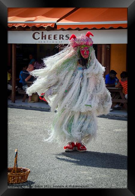 Street performer in St. John's, Antigua, Caribbean. Framed Print by Peter Bolton