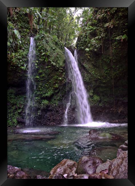 Hibiscus Waterfalls, North Dominica, Caribbean. Framed Print by Peter Bolton