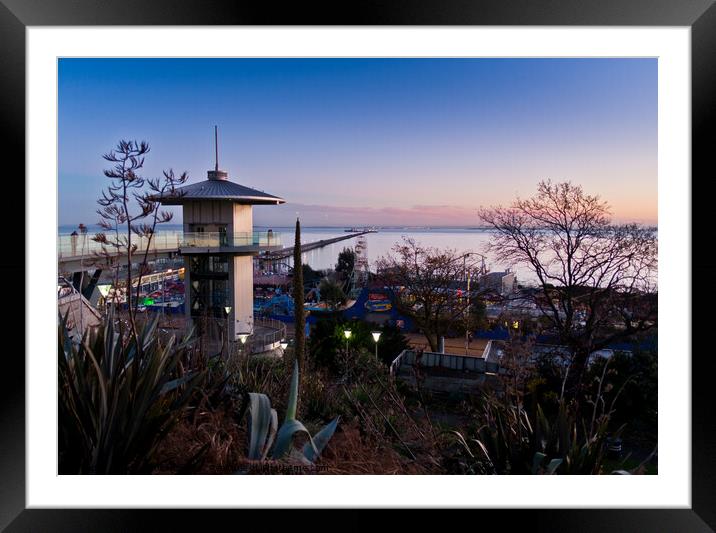 Evening view of the front at Southend on Sea showing observation tower and Adventure Island. Framed Mounted Print by Peter Bolton