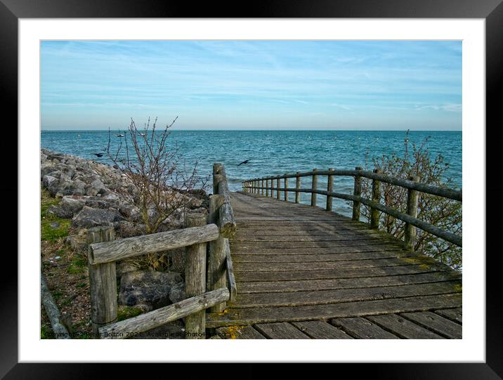 Wooden walkway leading to East Beach at Shoeburyness, Essex, UK. Framed Mounted Print by Peter Bolton