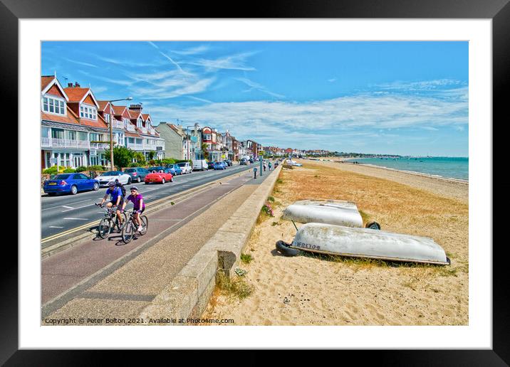 Seafront and beach at Thorpe Bay, Essex, UK. Framed Mounted Print by Peter Bolton