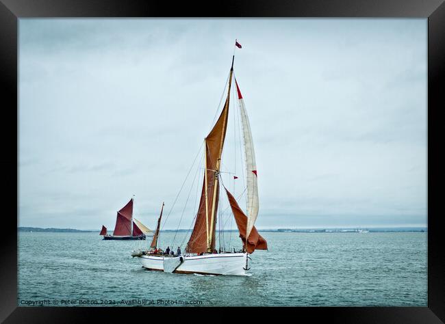 Sailing barges 'Niagara' and 'Paragon' racing on the Thames Estuary off Southend on Sea, Essex, UK. Framed Print by Peter Bolton