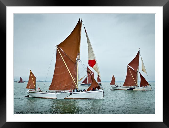 Thames sailing barges racing off Southend on Sea, Thames Estuary, Essex. Framed Mounted Print by Peter Bolton