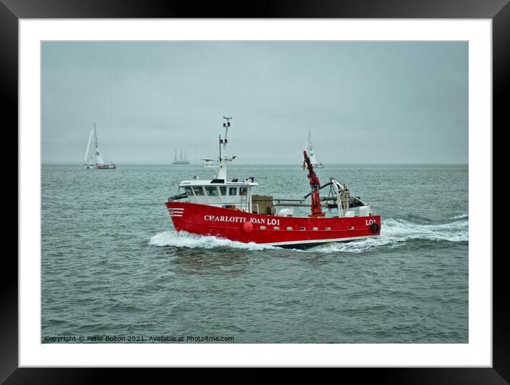 'Charlotte Joan' cockle fishing boat off Southend on Sea, Essex, UK. Framed Mounted Print by Peter Bolton