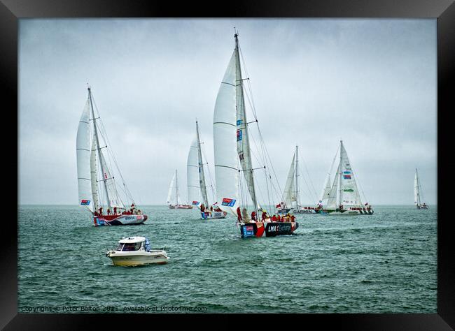 Start of the Round the World Clipper Race 2019-20 at Southend on Sea, Essex, UK. Framed Print by Peter Bolton