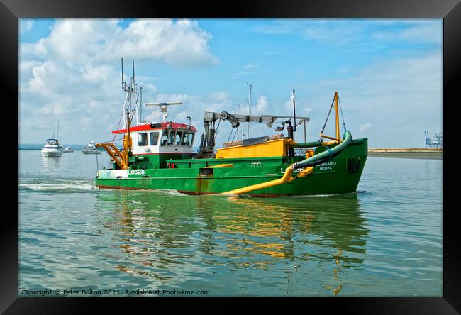 Fishing trawler Margaret Beryl LO526 off Leigh on Sea, Thames Estuary, Essex. Framed Print by Peter Bolton
