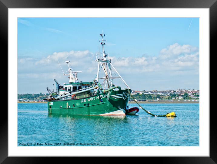 Fishing boat Mary Amelia LO86 moored of Leigh on Sea, Essex Framed Mounted Print by Peter Bolton
