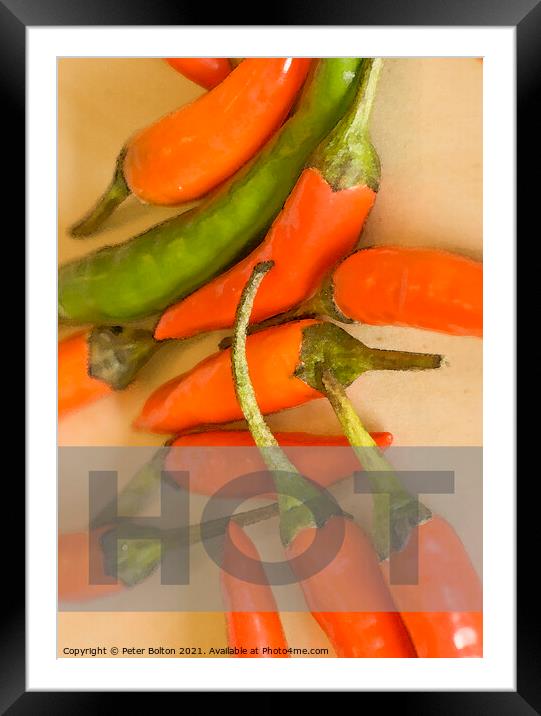 Kitchen Poster #1 - Chillies. Framed Mounted Print by Peter Bolton