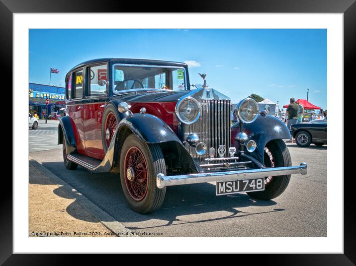 Classic Rolls Royce car on show at Southend on Sea, Essex. Framed Mounted Print by Peter Bolton