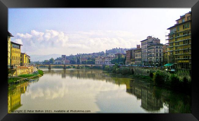 Florence, Italy. View of the River Arno. Framed Print by Peter Bolton