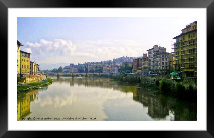 Florence, Italy. View of the River Arno. Framed Mounted Print by Peter Bolton