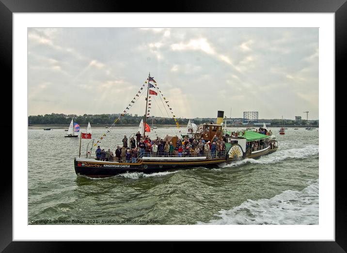 Kingswear Castle river paddle steamer on the Medway estuary, Kent, UK. Framed Mounted Print by Peter Bolton