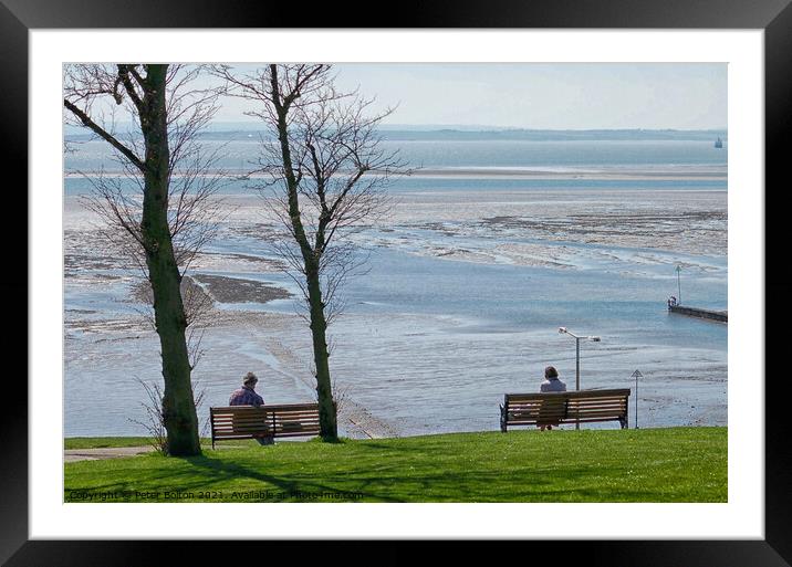 View overlooking the estuary from the cliff gardens, Southend on Sea, Essex, UK. Framed Mounted Print by Peter Bolton