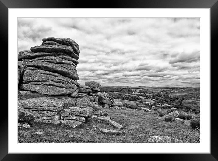 Dartmoor looking towards the south. Devon, UK. Black and white. Framed Mounted Print by Peter Bolton