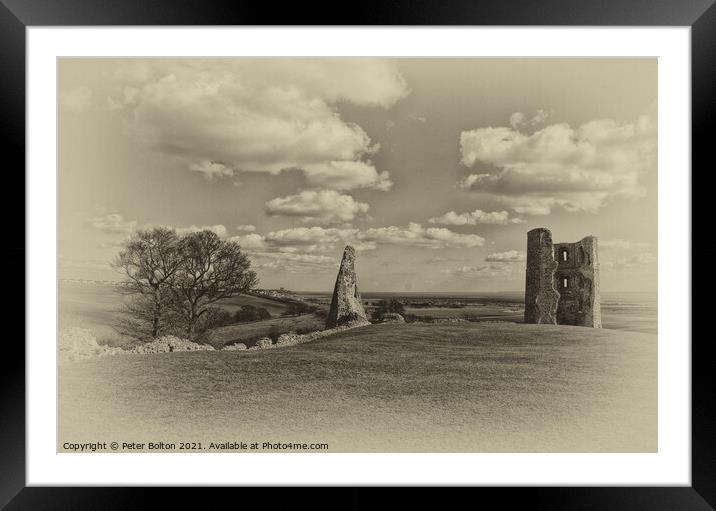 Ruins of Hadleigh Castle, Essex, UK. Monochrome process. Framed Mounted Print by Peter Bolton