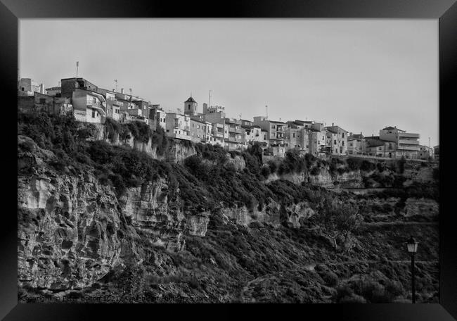One of the Pueblos Blancos (white villages) near Malaga, Spain. Black and white. Framed Print by Peter Bolton